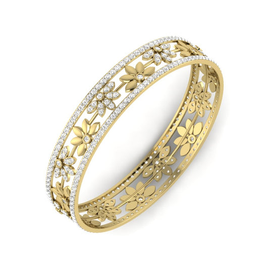 Floral Gold Bangle with Diamond Accents